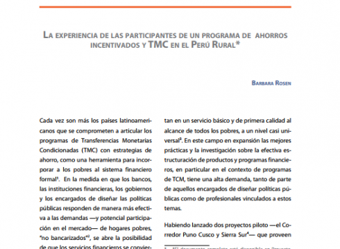 Enbreve 16: La Experiencia de las Participantes de un Programa de Ahorros Incentivados y TMC en el Perú Rural