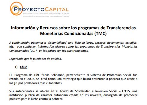 Información y Recursos sobre los programas de Transferencias Monetarias Condicionadas (TMC)