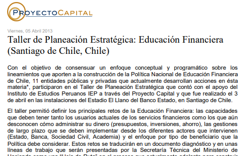 Taller de Planeación Estratégica: Educación Financiera (Santiago de Chile, Chile)