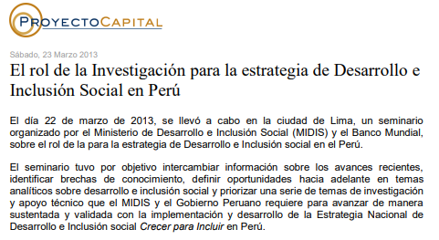 El Rol de la Investigación para la Estrategia de Desarrollo e Inclusión Social en Perú