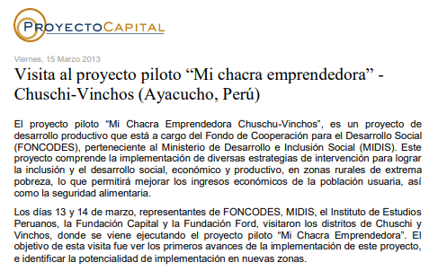 Visita al Proyecto Piloto “Mi Chacra Emprendedora” – Chuschi-Vinchos (Ayacucho, Perú)