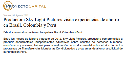 Productora Sky Light Pictures Visita Experiencias de Ahorro en Brasil, Colombia y Perú