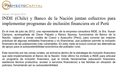 INDE (Chile) y Banco de la Nación Juntan Esfuerzos para Implementar Programas de Inclusión Financiera en el Perú