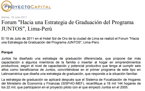 Forum “Hacia una Estrategia de Graduación del Programa JUNTOS”, Lima-Perú