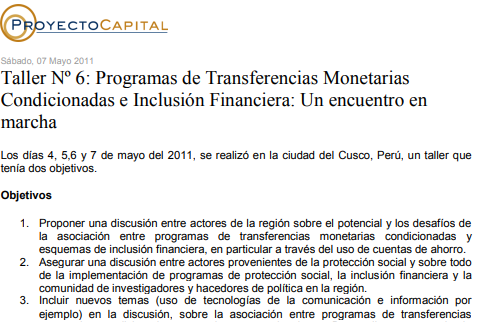 Taller Nº 6: Programas de Transferencias Monetarias Condicionadas e Inclusión Financiera: Un encuentro en Marcha