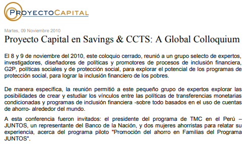 Proyecto Capital en Savings & CCTS: A Global Colloquium