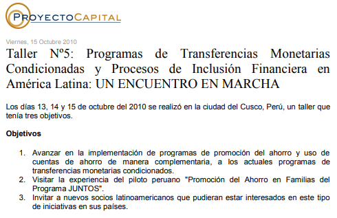 Taller Nº5: Programas de Transferencias Monetarias Condicionadas y Procesos de Inclusión Financiera en América Latina: UN ENCUENTRO EN MARCHA