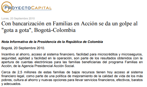 Con Bancarización en Familias en Acción se da un Golpe al “Gota a Gota”, Bogotá-Colombia