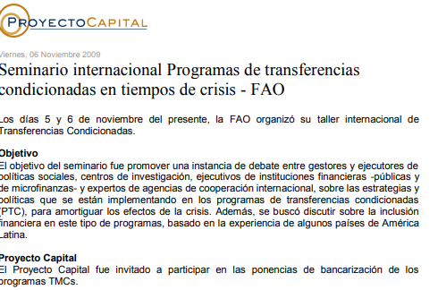 Seminario Internacional Programas de Transferencias Condicionadas en Tiempos de Crisis – FAO