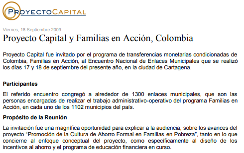 Proyecto Capital y Familias en Acción, Colombia