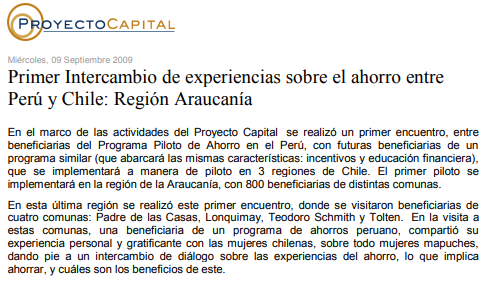 Primer Intercambio de Experiencias Sobre el Ahorro entre Perú y Chile: Región Araucanía