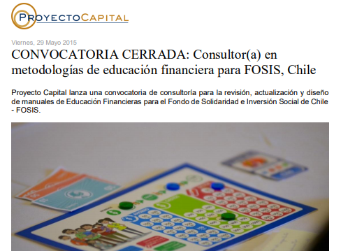 CONVOCATORIA CERRADA: Consultor(a) en Metodologías de Educación Financiera para FOSIS, Chile