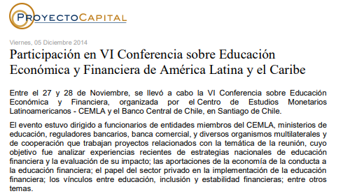 Participación en VI Conferencia sobre Educación Económica y Financiera de América Latina y el Caribe