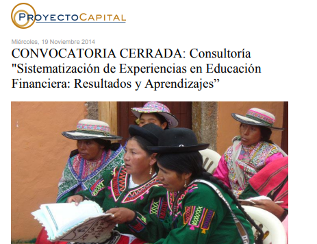 CONVOCATORIA CERRADA: Consultoría “Sistematización de Experiencias en Educación Financiera: Resultados y Aprendizajes”