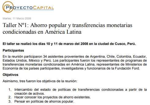 Taller Nº1: Ahorro Popular y Transferencias Monetarias Condicionadas en América Latina