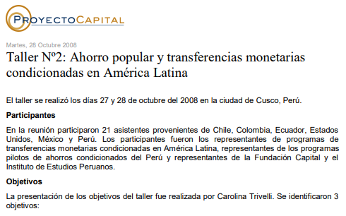 Taller Nº2: Ahorro Popular y Transferencias Monetarias Condicionadas en América Latina