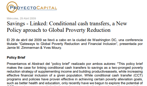 Savings – Linked: Conditional Cash Transfers, a New Policy aproach to Global Proverty Reduction