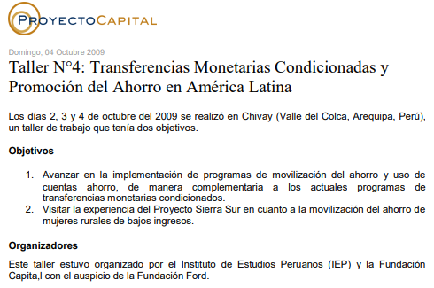 Taller N°4: Transferencias Monetarias Condicionadas y Promoción del Ahorro en América Latina