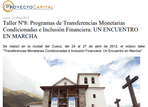 Taller Nº8: Programas de Transferencias Monetarias Condicionadas e Inclusión Financiera: UN ENCUENTRO EN MARCHA